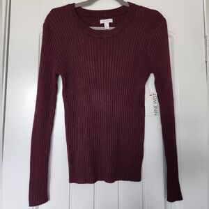 SZ XL Nine West Maroon Ribbed Knit Top